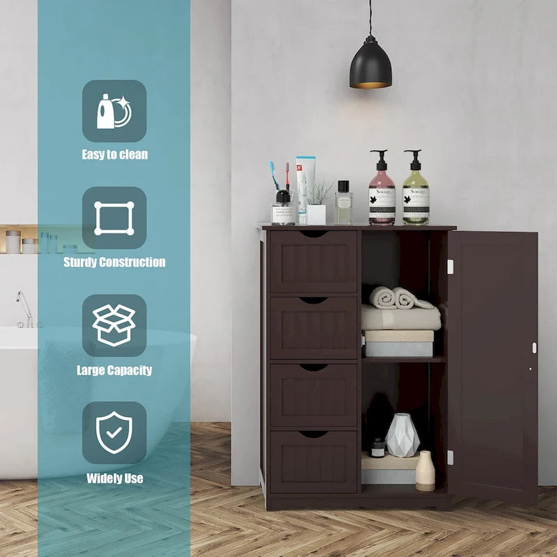 Costway Wooden 4 Drawer Bathroom Floor Cabinet Storage Cupboard 2