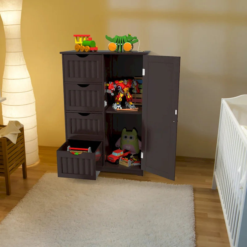 Costway Wooden 4 Drawer Bathroom Floor Cabinet Storage Cupboard 2