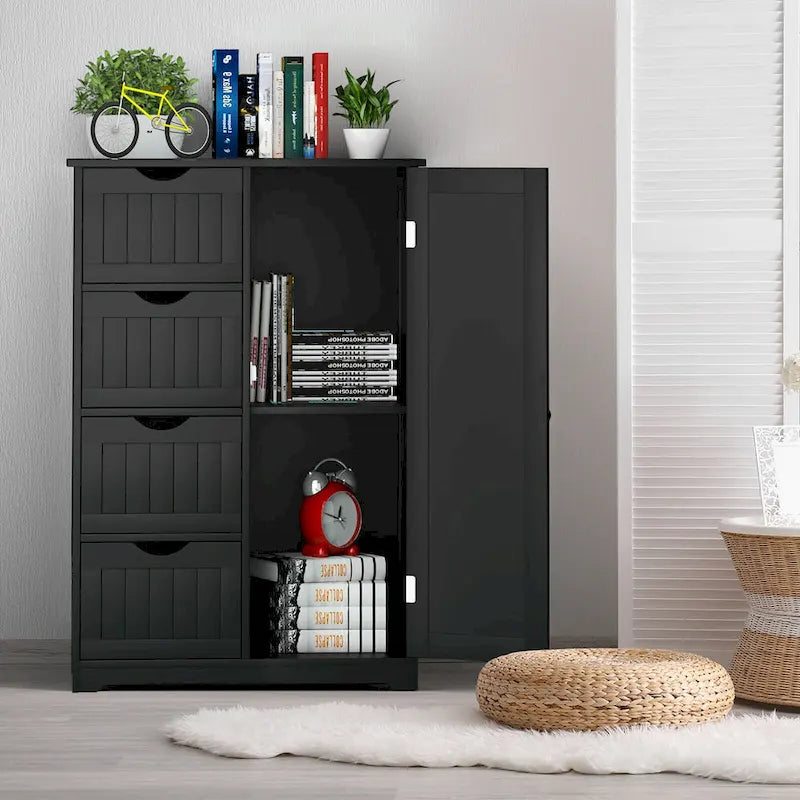 Costway Wooden 4 Drawer Bathroom Floor Cabinet Storage Cupboard 2