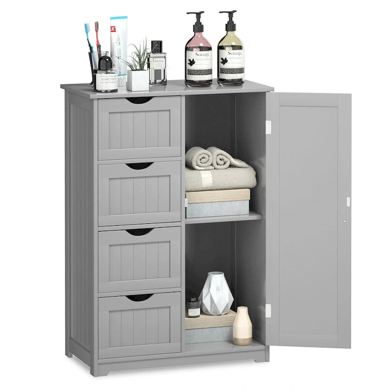 Costway Wooden 4 Drawer Bathroom Floor Cabinet Storage Cupboard 2