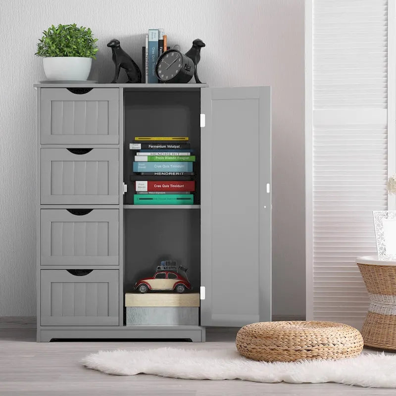 Costway Wooden 4 Drawer Bathroom Floor Cabinet Storage Cupboard 2