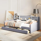 Platform Corner Bed Frame Upholstered Bed with Storage and Drawers