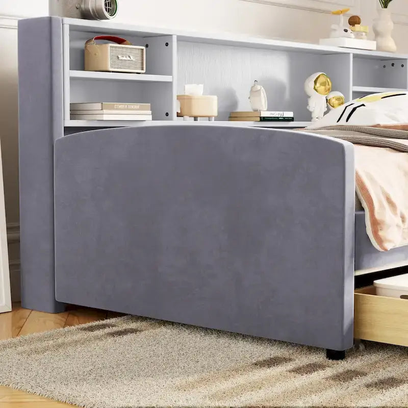 Platform Corner Bed Frame Upholstered Bed with Storage and Drawers
