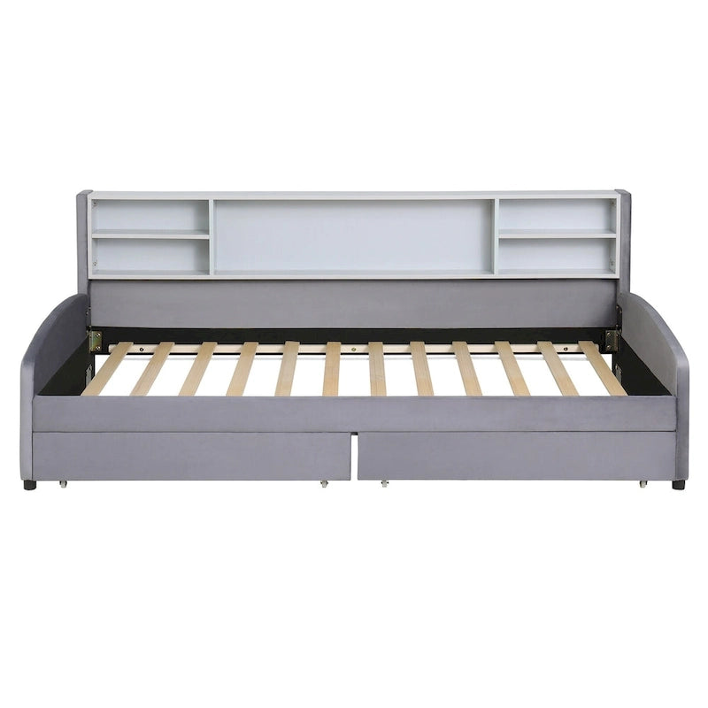 Platform Corner Bed Frame Upholstered Bed with Storage and Drawers