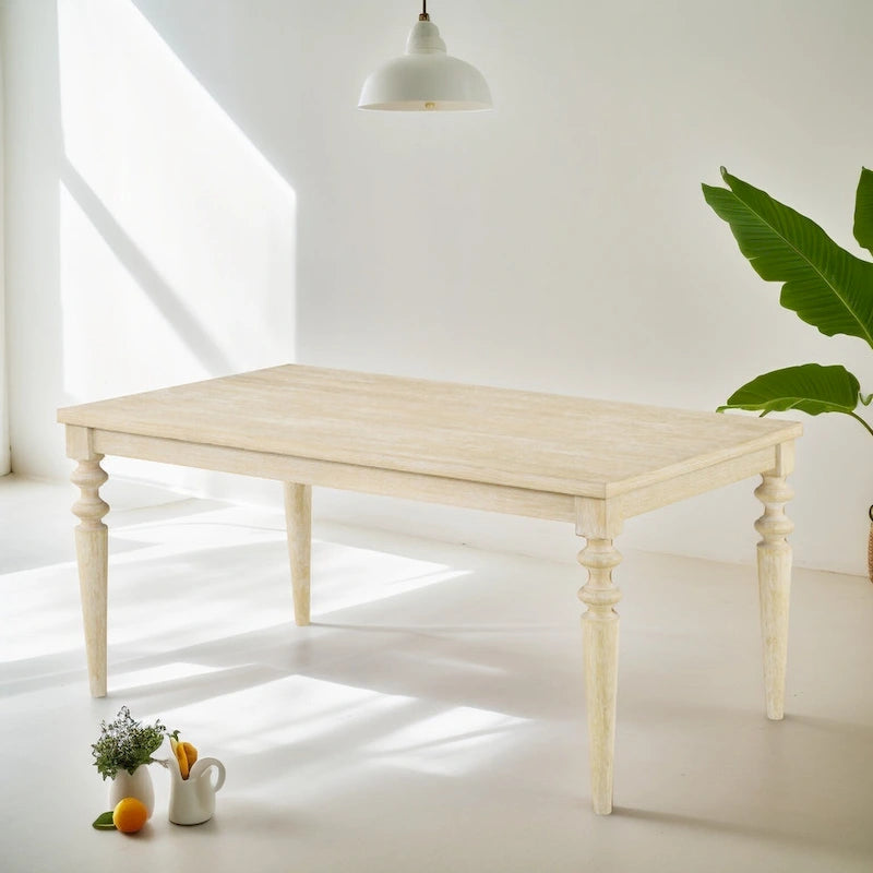 Modern Dining Table and Chairs Set Home Party Dining Table and Chairs Set with 6 Tufted Chairs and Turned Leg for Kitchen