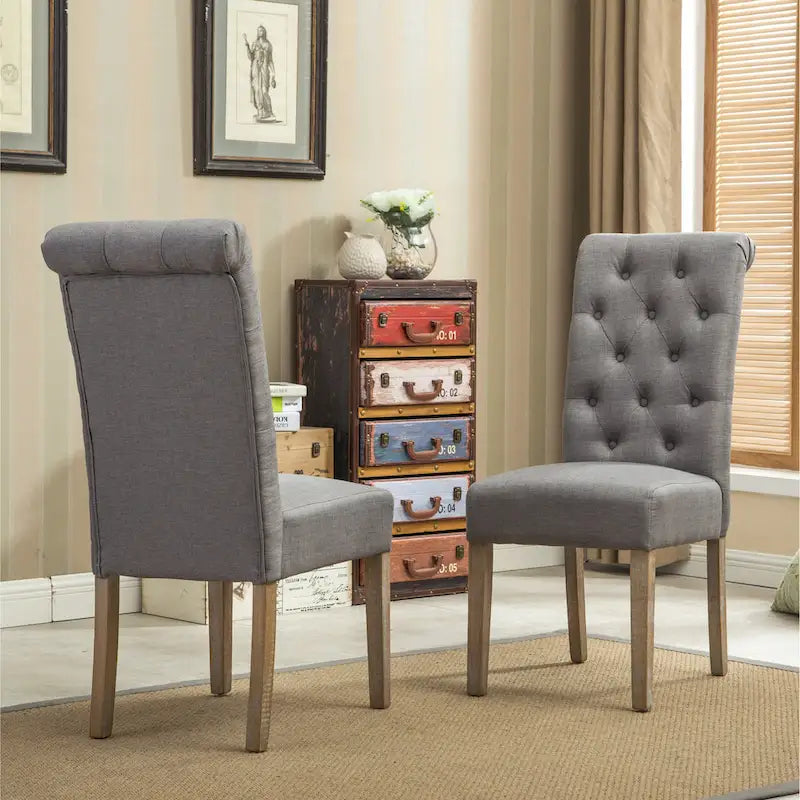 Modern Dining Table and Chairs Set Home Party Dining Table and Chairs Set with 6 Tufted Chairs and Turned Leg for Kitchen