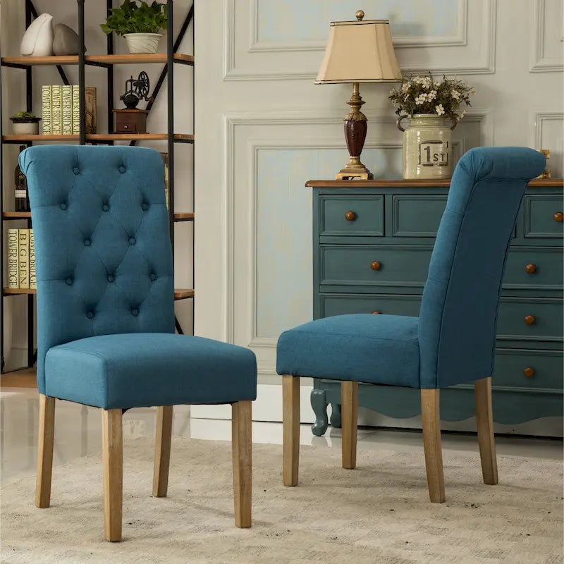 Modern Dining Table and Chairs Set Home Party Dining Table and Chairs Set with 6 Tufted Chairs and Turned Leg for Kitchen