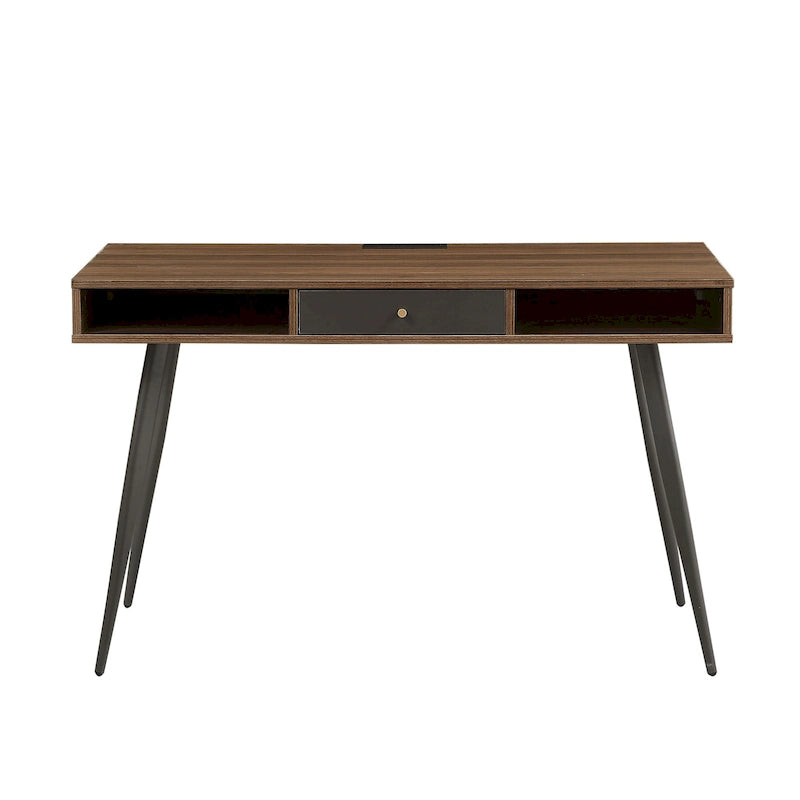 Mid Century Desk with USB Ports and Power Outlet, Modern Writing Study Desk with Drawers,Home Office Computer Desk