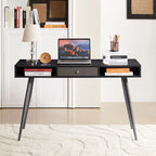Mid Century Desk with USB Ports and Power Outlet, Modern Writing Study Desk with Drawers,Home Office Computer Desk
