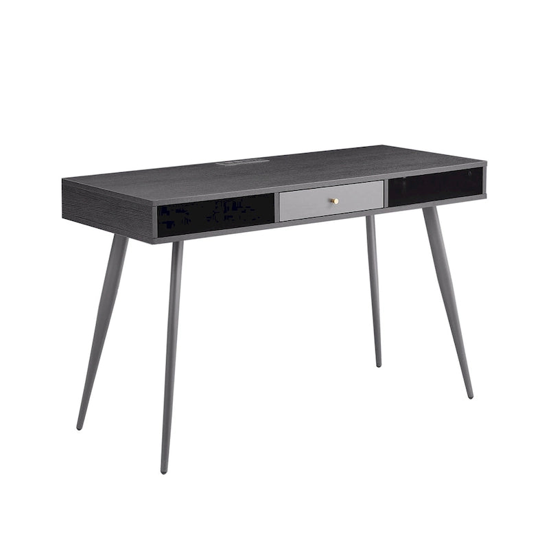Mid Century Desk with USB Ports and Power Outlet, Modern Writing Study Desk with Drawers,Home Office Computer Desk