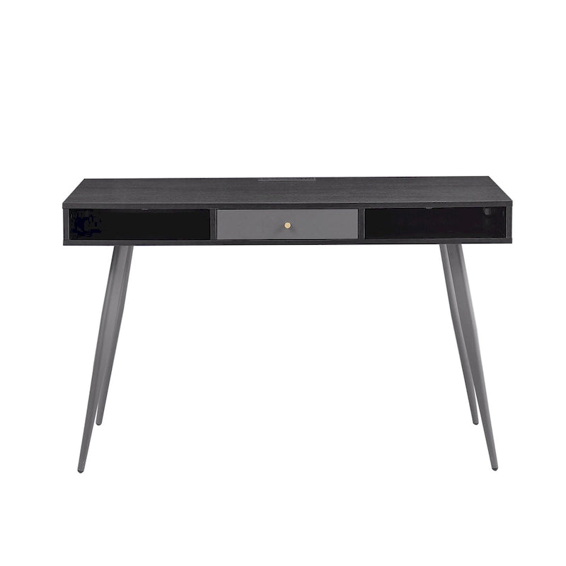 Mid Century Desk with USB Ports and Power Outlet, Modern Writing Study Desk with Drawers,Home Office Computer Desk