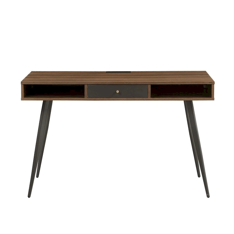 Mid Century Desk with USB Ports and Power Outlet, Modern Writing Study Desk with Drawers,Home Office Computer Desk