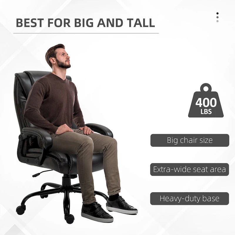 Executive Office Chair with Wide Seat, Computer Desk Chair with High Back, Adjustable Height and Swivel Wheels