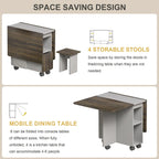 5 Pieces Rolling Wood Extendable Dining Table Set with 4 Chairs