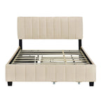 Queen Size Velvet Platform Bed with 1 Twin XL Trundle Upholstered Bed Frame and 2 Drawers Storage Bed No Box Spring Needed