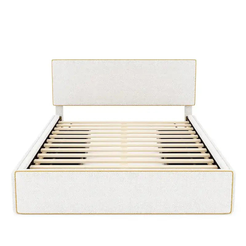 Comfy Queen Size Upholstered Platform Bed with 4 Drawers Ample Storage & Headboard, Footboard & Hidden Both Sides Drawers