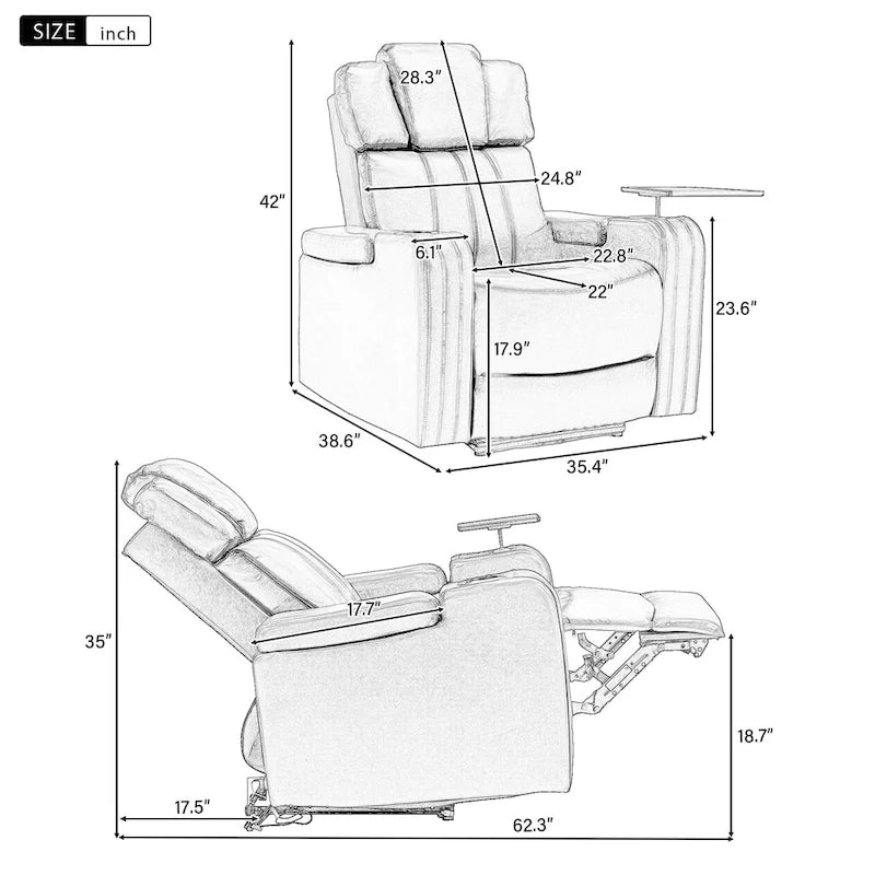 PU Leather Power Recliner Individual Seat Home Theater Recliner with Cooling Cup Holder, Bluetooth Speaker, LED Lights,USB Ports