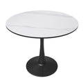 Bristol 32 Round Minimalist Dining Table for 4, Sintered Stone Top & Black Iron Pedestal Base for Kitchen & Dining Room