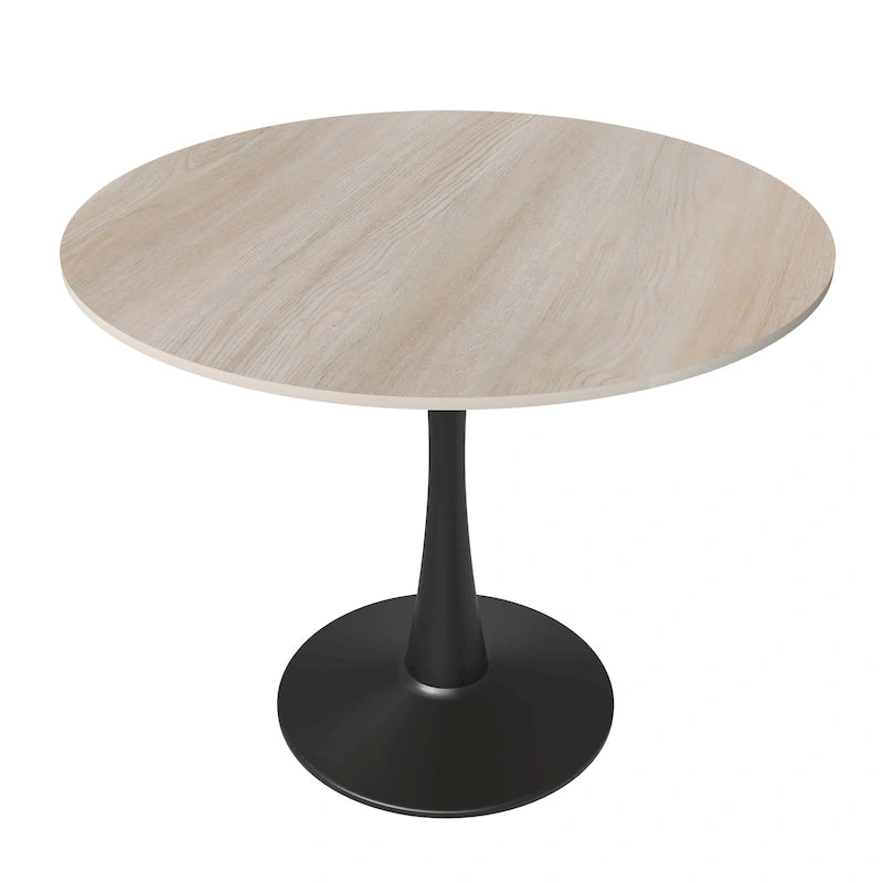 Bristol 32 Round Minimalist Dining Table for 4, Sintered Stone Top & Black Iron Pedestal Base for Kitchen & Dining Room