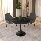 Bristol 32 Round Minimalist Dining Table for 4, Sintered Stone Top & Black Iron Pedestal Base for Kitchen & Dining Room