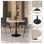 Bristol 32 Round Minimalist Dining Table for 4, Sintered Stone Top & Black Iron Pedestal Base for Kitchen & Dining Room