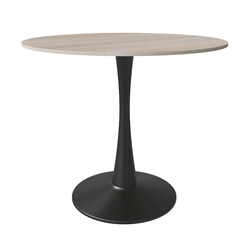 Bristol 32 Round Minimalist Dining Table for 4, Sintered Stone Top & Black Iron Pedestal Base for Kitchen & Dining Room