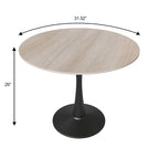 Bristol 32 Round Minimalist Dining Table for 4, Sintered Stone Top & Black Iron Pedestal Base for Kitchen & Dining Room