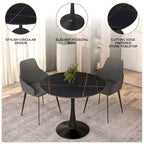 Bristol 32 Round Minimalist Dining Table for 4, Sintered Stone Top & Black Iron Pedestal Base for Kitchen & Dining Room
