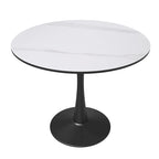Bristol 32 Round Minimalist Dining Table for 4, Sintered Stone Top & Black Iron Pedestal Base for Kitchen & Dining Room