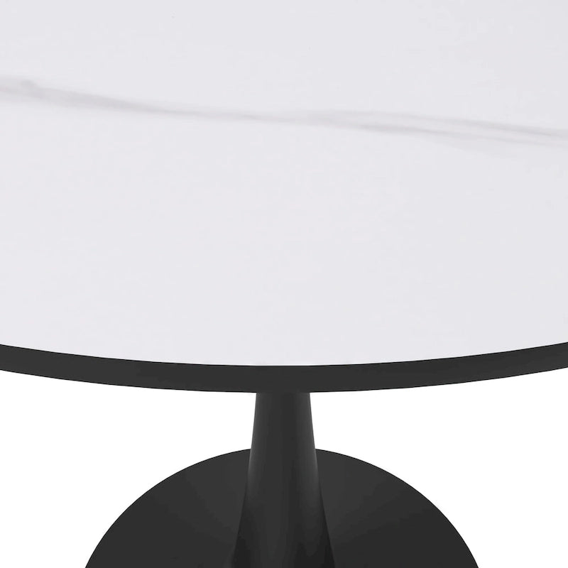 Bristol 32 Round Minimalist Dining Table for 4, Sintered Stone Top & Black Iron Pedestal Base for Kitchen & Dining Room