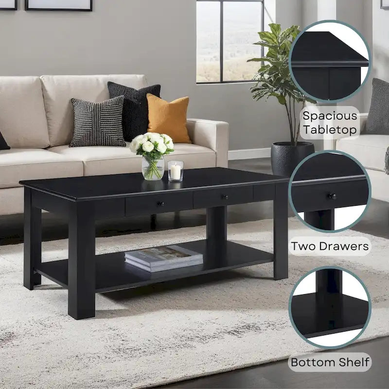 Convenience Concepts Designs2Go 2 Drawer Baja Coffee Table with Shelf