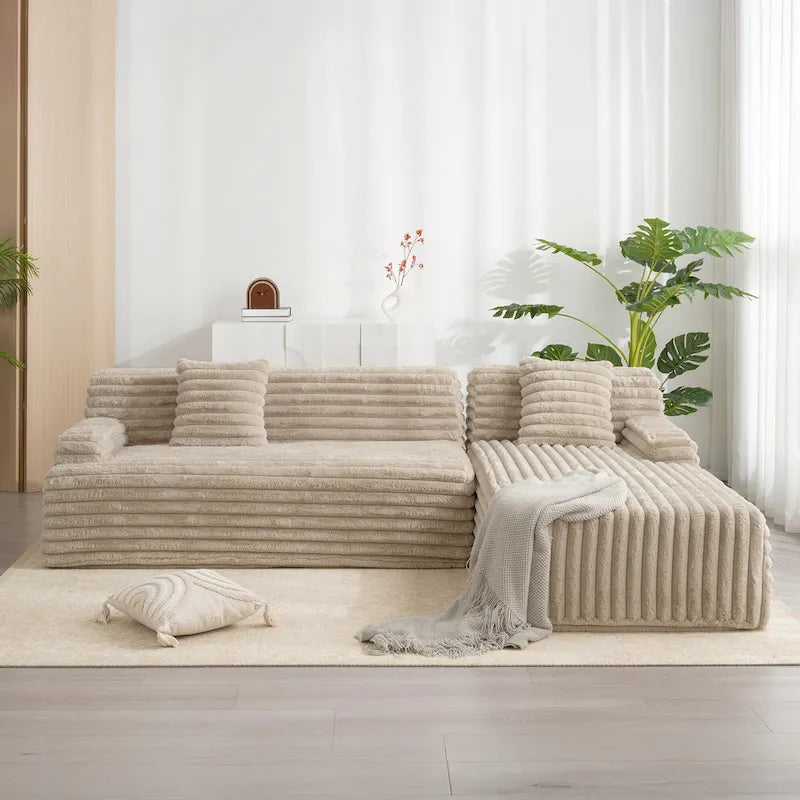 Cloud Sectional Sofa, Modern Upholstered Couch with 2 Throw Pillows, Free-Combined Sofa, Modular Sectional L Shaped Couch