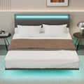 Roomfitters Full/Queen Size Floating Platform Bed Frame, Velvet Upholstery, Channel Tufted Headboard, No Box Spring Needed