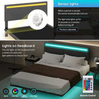 Roomfitters Full/Queen Size Floating Platform Bed Frame, Velvet Upholstery, Channel Tufted Headboard, No Box Spring Needed