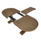7 Pcs Solid Wood Dining Table Set, , Kitchen Extendable Dining Table Set with Curved Table and 6 Upholstered Chairs