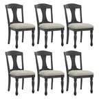 7 Pcs Solid Wood Dining Table Set, , Kitchen Extendable Dining Table Set with Curved Table and 6 Upholstered Chairs