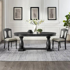 7 Pcs Solid Wood Dining Table Set, , Kitchen Extendable Dining Table Set with Curved Table and 6 Upholstered Chairs