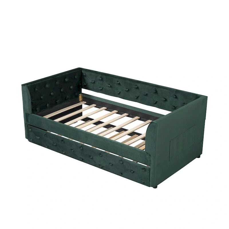 Twin Velvet Tufted Daybed with Trundle & Storage