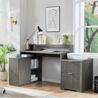 67 Modern L Shaped Desk, Wood Home Office Desk with Charging Station