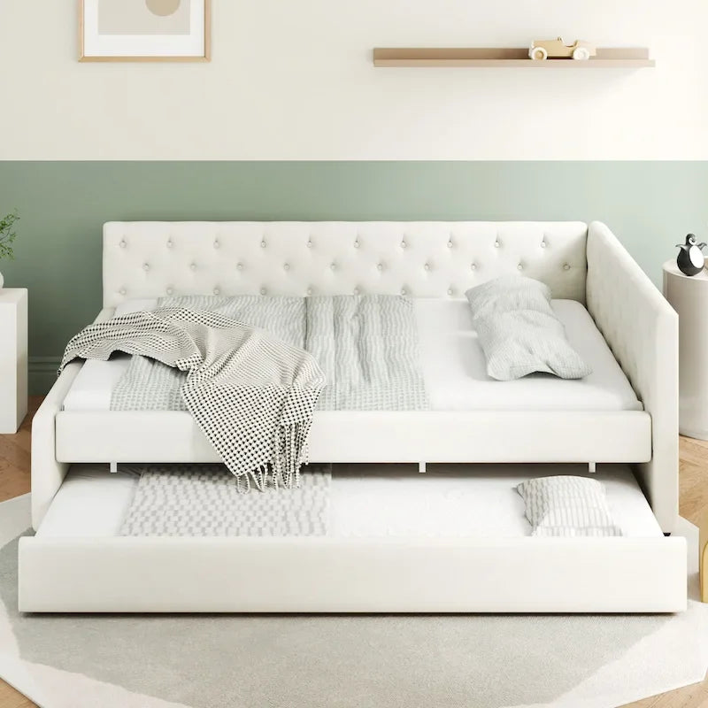 Full XL Solid Wood Platform Bed with Twin XL Trundle, Pine Frame