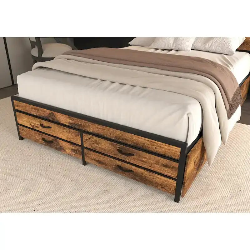 Full Size Storage Bed with LED Lights, Charging Station & 8 Drawers