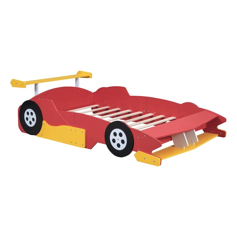 Full Size Race Car-Shaped Platform Bed with Wheels