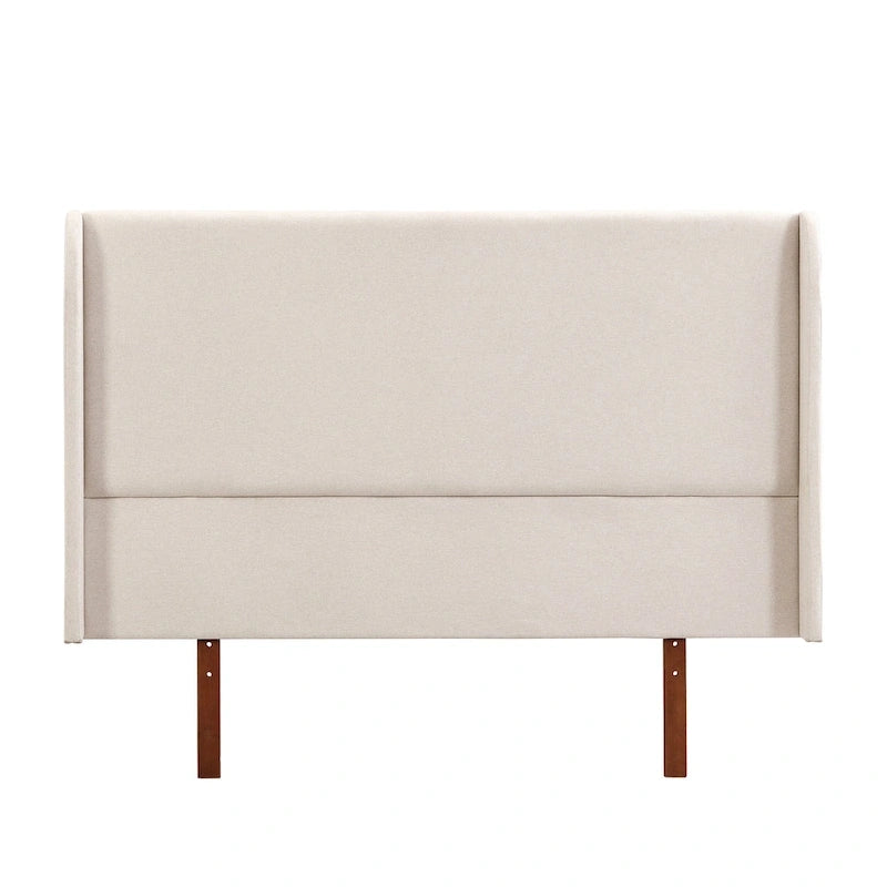 Solid Bamboo Wood Platform Bed with 48 Double Wing Upholstered Headboard