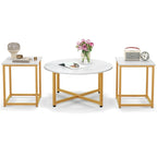 Costway 3 PCS Coffee Table Set Round Coffee Table and 2PCS Square End - See Details