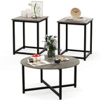 Costway 3 PCS Coffee Table Set Round Coffee Table and 2PCS Square End - See Details