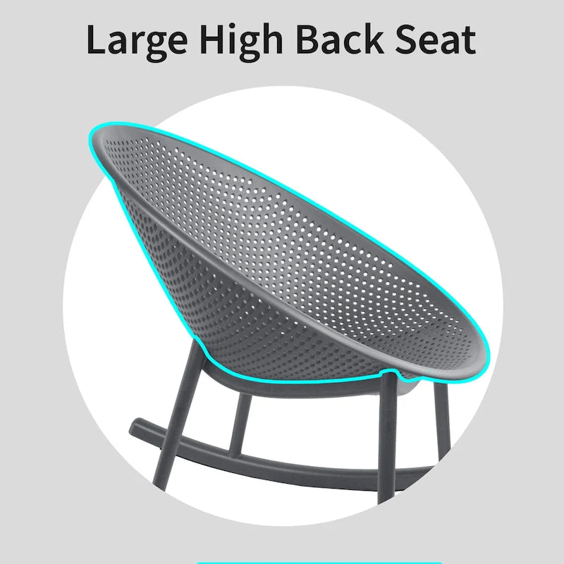 Set of 2 Mid-Century Modern Plastic Rocking Lounge Chair Plastic Legs with Breathable Egg Shaped Seat for Indoor/Outdoor