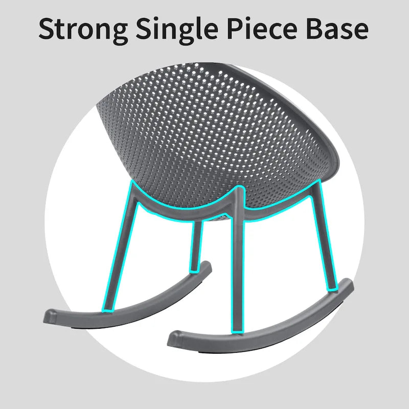 Set of 2 Mid-Century Modern Plastic Rocking Lounge Chair Plastic Legs with Breathable Egg Shaped Seat for Indoor/Outdoor