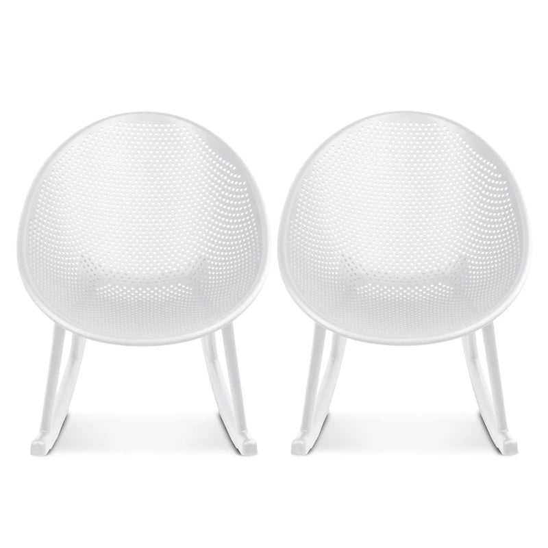 Set of 2 Mid-Century Modern Plastic Rocking Lounge Chair Plastic Legs with Breathable Egg Shaped Seat for Indoor/Outdoor