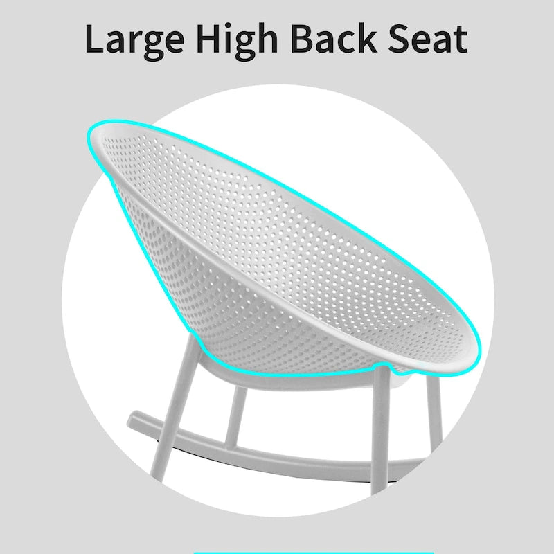 Set of 2 Mid-Century Modern Plastic Rocking Lounge Chair Plastic Legs with Breathable Egg Shaped Seat for Indoor/Outdoor