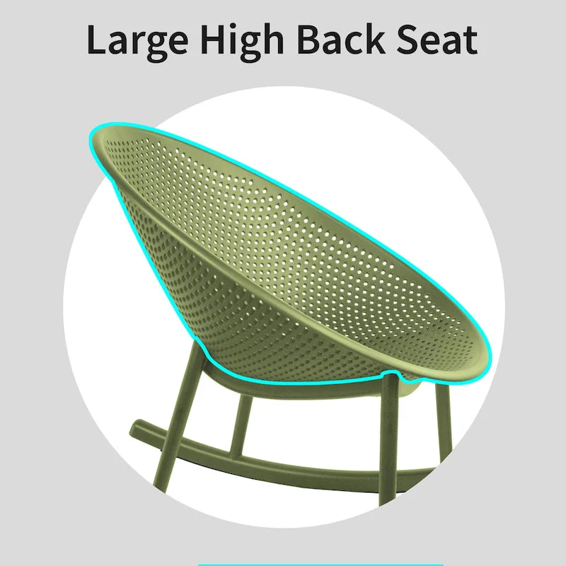 Set of 2 Mid-Century Modern Plastic Rocking Lounge Chair Plastic Legs with Breathable Egg Shaped Seat for Indoor/Outdoor